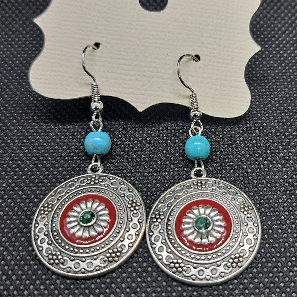 Western Boho Round Drop Earrings- NWOT